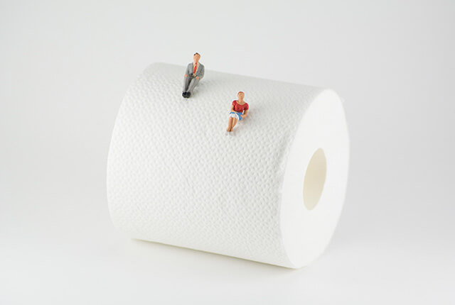 トイレットペーパーと男女のジオラマ人形